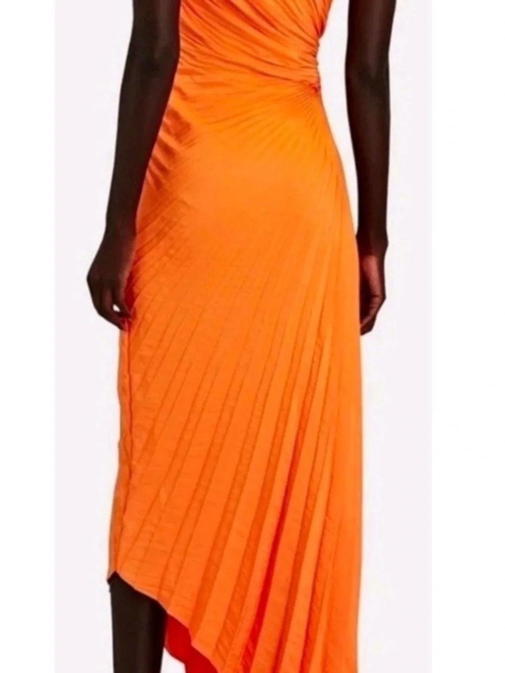 House Of Harlow 1960 One Shoulder Pleated Orange Asymmetrical Midi Dress Sz M